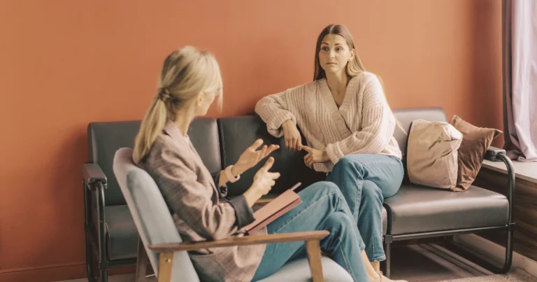 Face-to-face counselling session with therapist and client